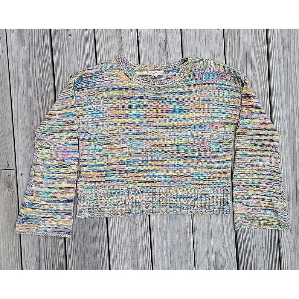 C&V Women's Large Colorful Knit Bell Sleeve Sweater Boho Cropped Top